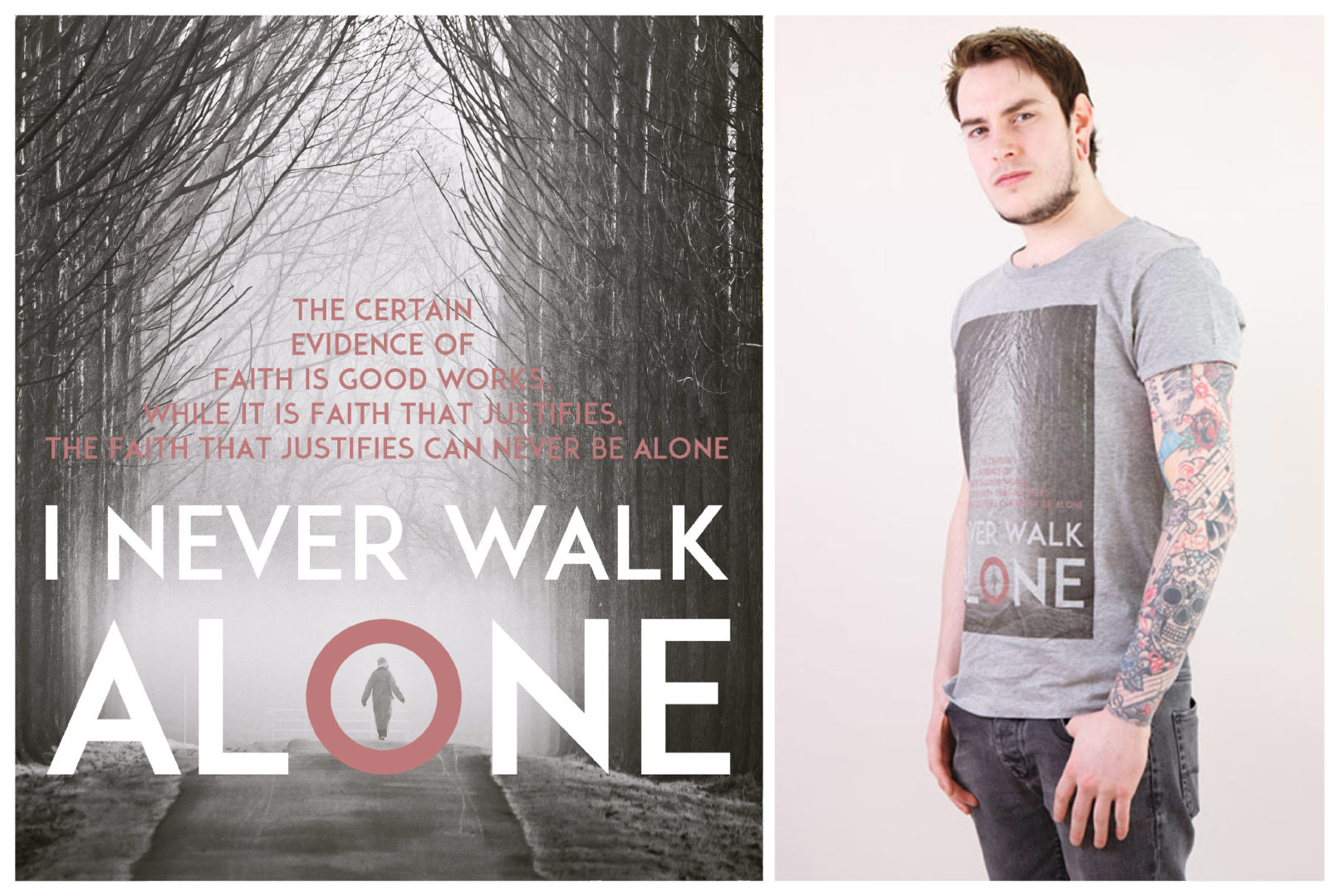 TheOne - preview of design and final T-shirt of "I never walk alone"